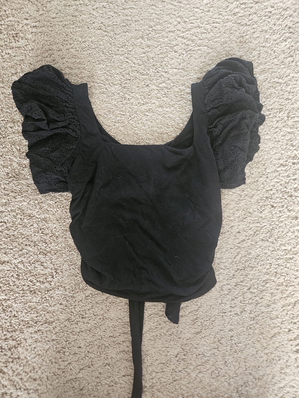 Express Eyelet Puff Sleeve Tie Back Top Black